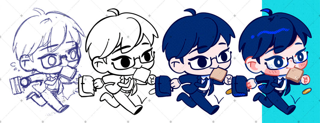 SKETCH → LINEART → BASE COLOR → FINAL (Click to enlarge)